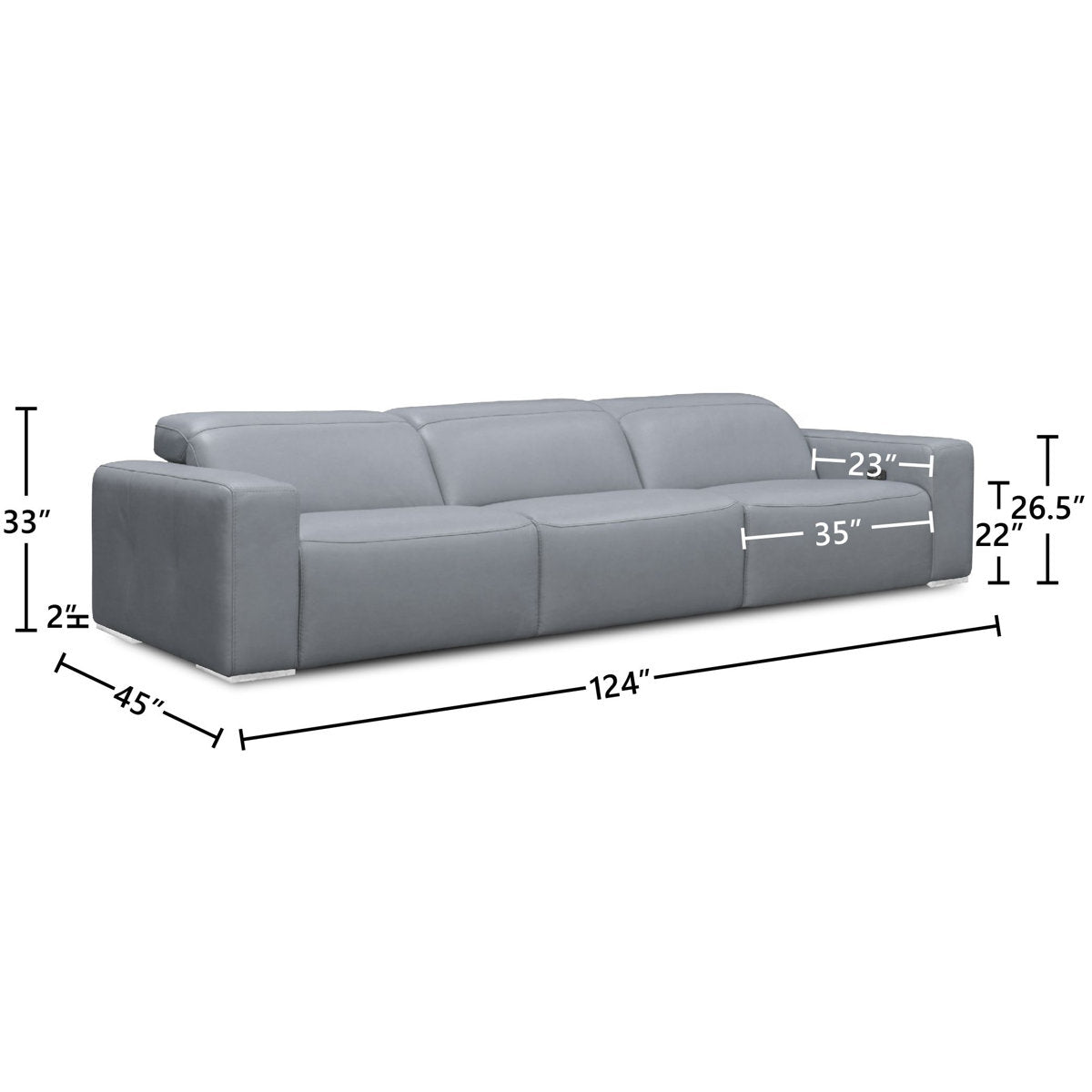 Capri 124'' Genuine Leather Square Arm Reclining Sofa