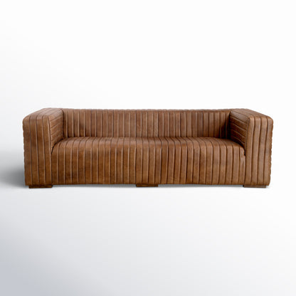 Castle 95" Genuine Leather Square Arm Chesterfield Sofa