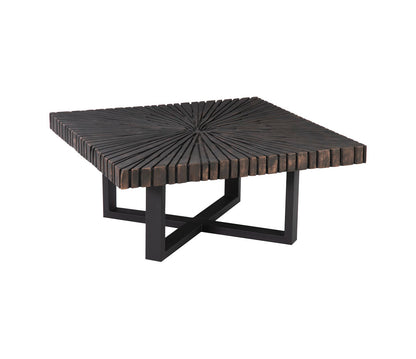 Chainsaw Coffee Table, Square, Black Iron Cross Base, Black/Copper