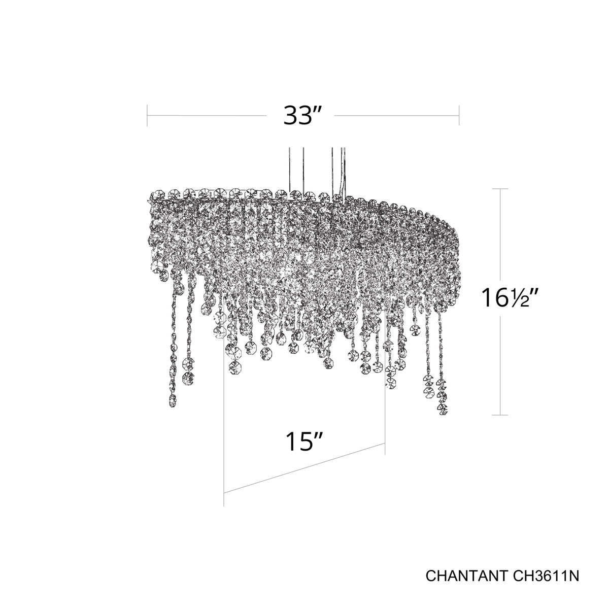 Chantant 6 Light 33in x 16.5in Linear Pendant in Polished Stainless Steel with Clear Radiance Crystals