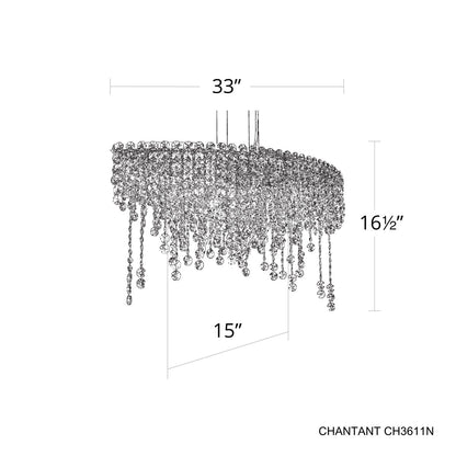 Chantant 6 Light 33in x 16.5in Linear Pendant in Polished Stainless Steel with Clear Radiance Crystals