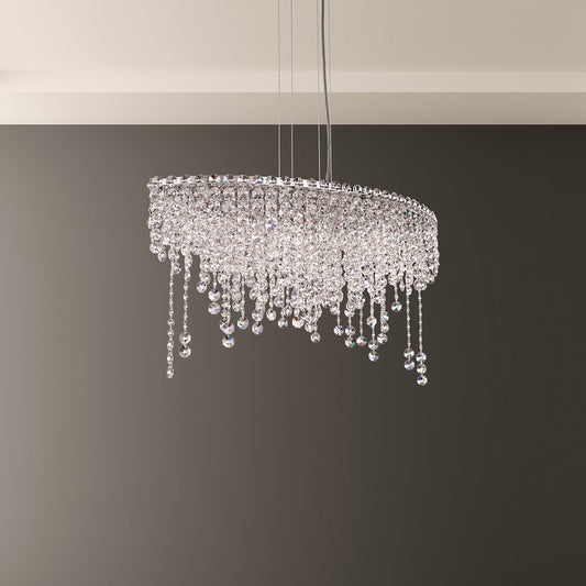Chantant 6 Light 33in x 16.5in Linear Pendant in Polished Stainless Steel with Clear Radiance Crystals