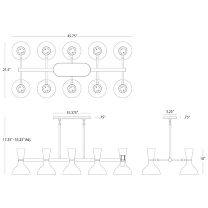 Clare Chandelier - 10-Light - Modern Brass - Baby Blue