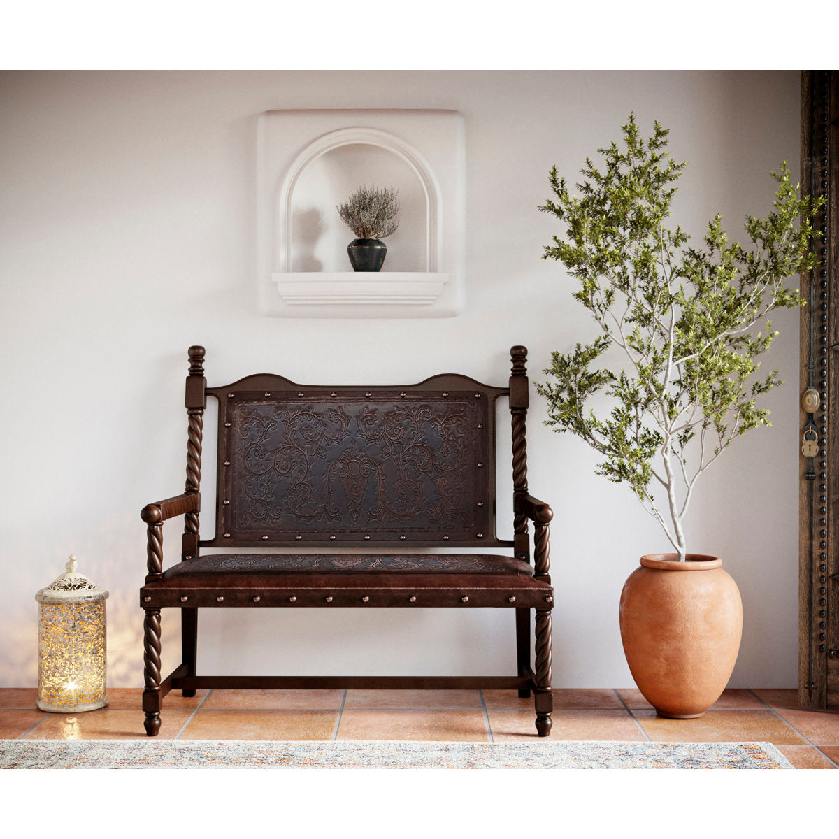 Colonial Leather Bench