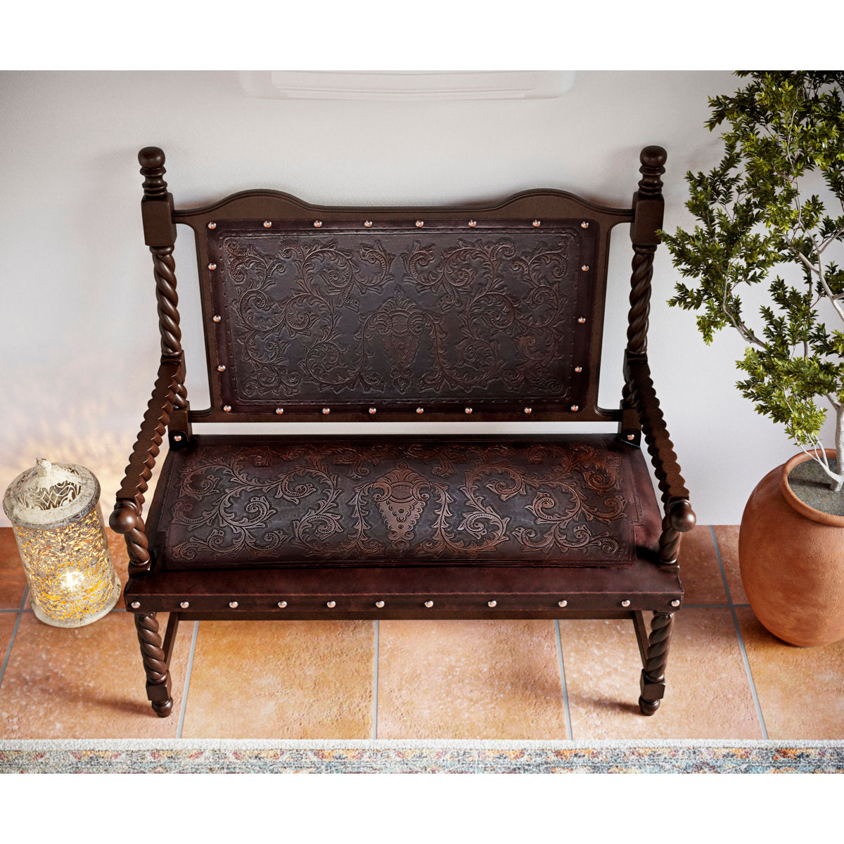 Colonial Leather Bench