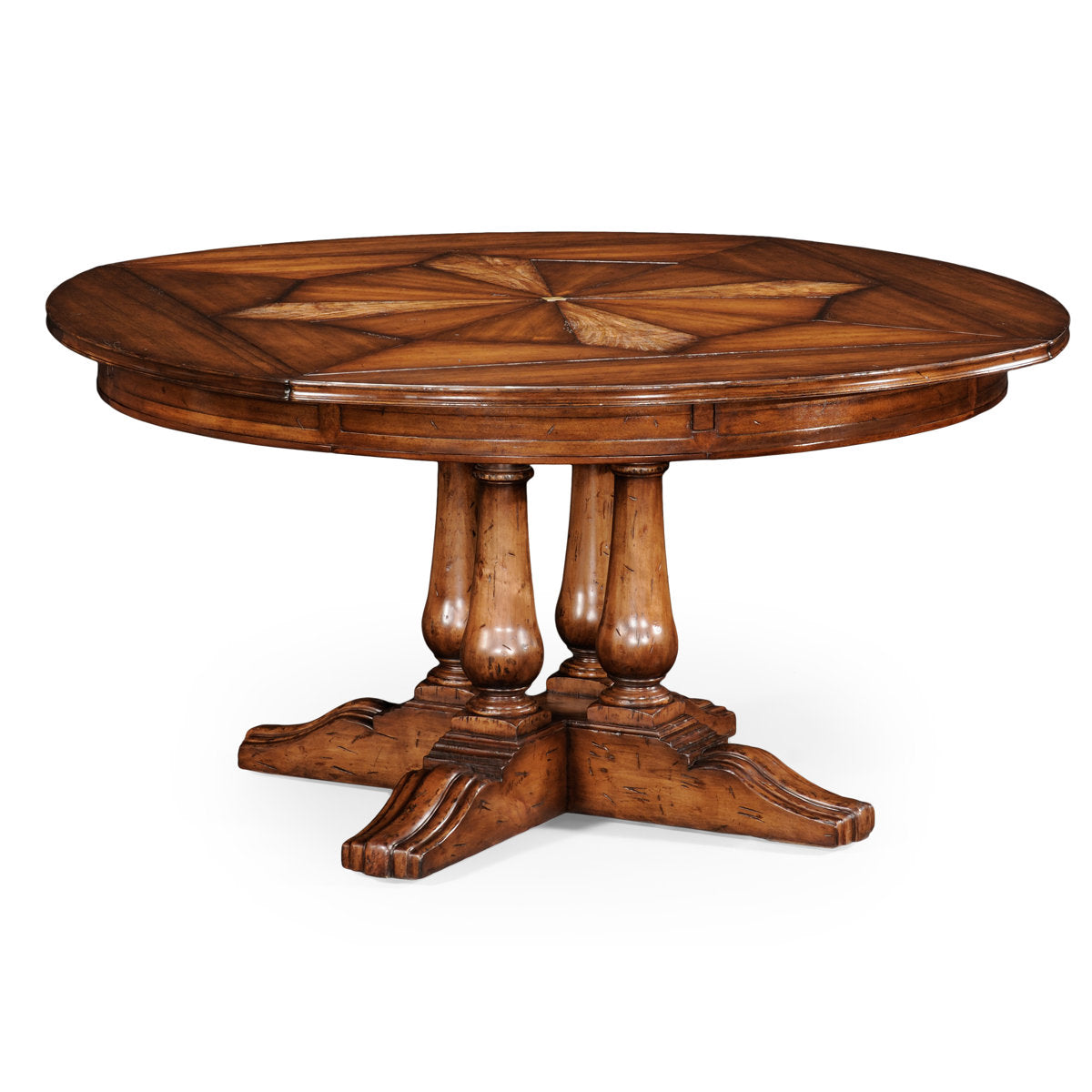Country Farmhouse Round Walnut Wood Dining Table