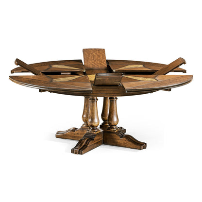 Country Farmhouse Round Walnut Wood Dining Table