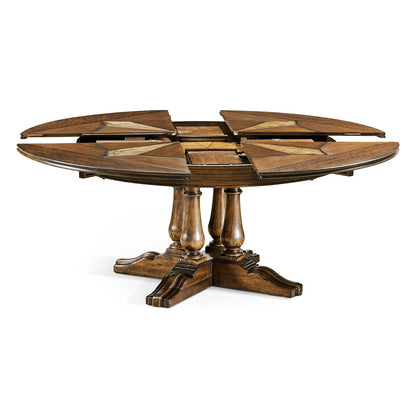 Country Farmhouse Round Walnut Wood Dining Table