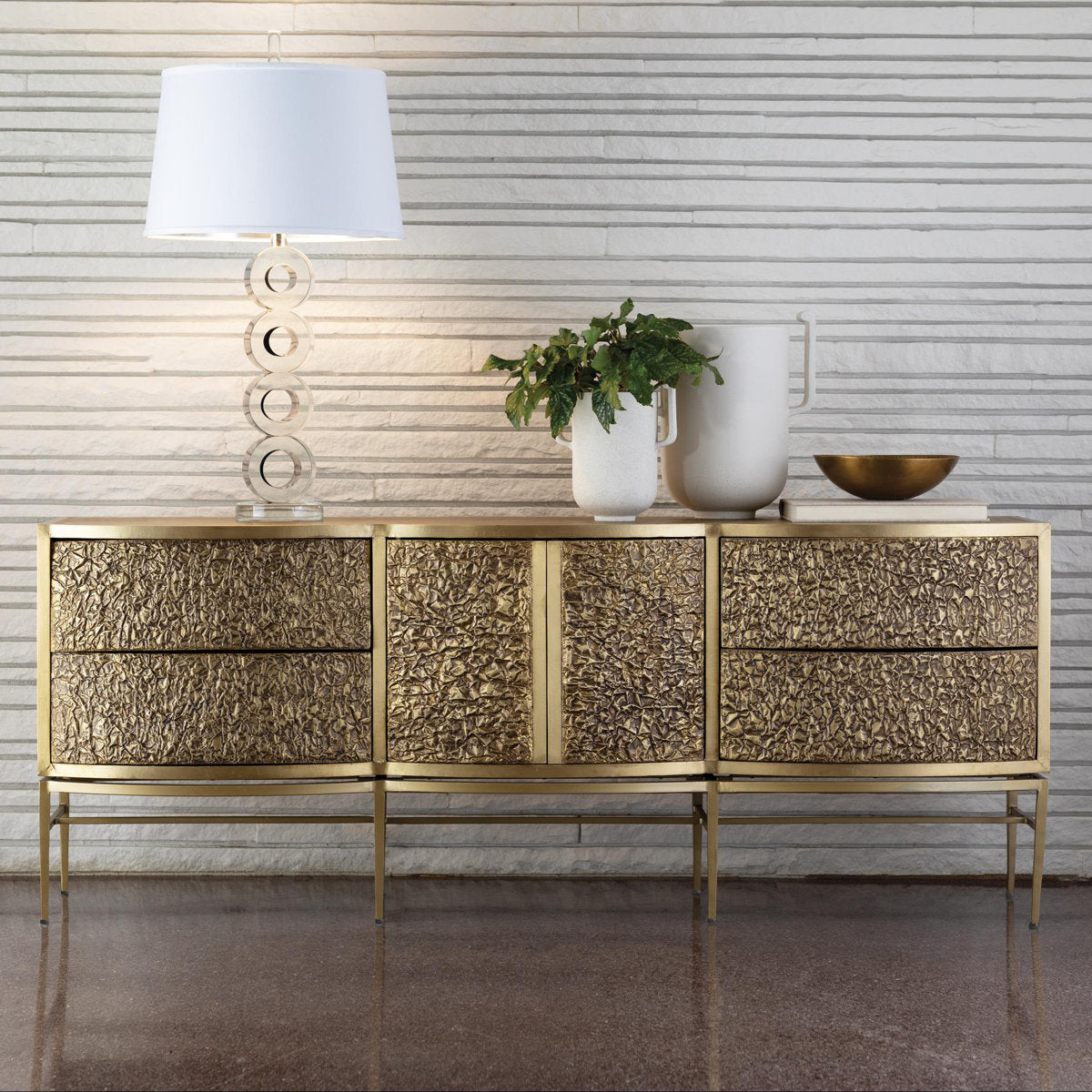 Crinkle Long Cabinet-Brass/Bronze