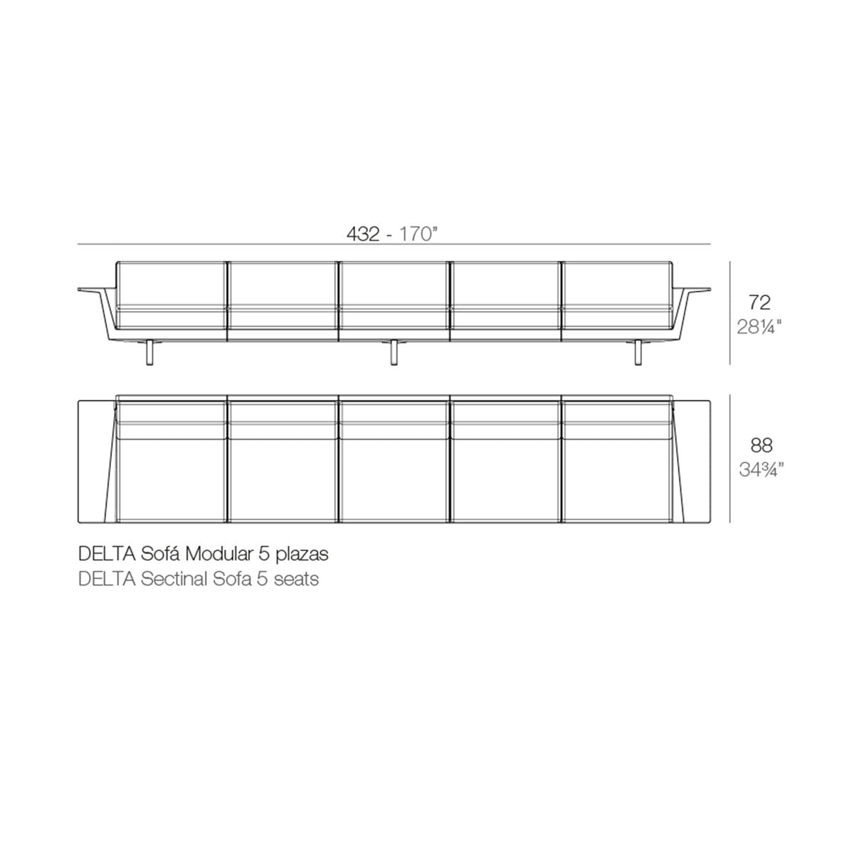 Delta 170" W 5 Seat Sofa