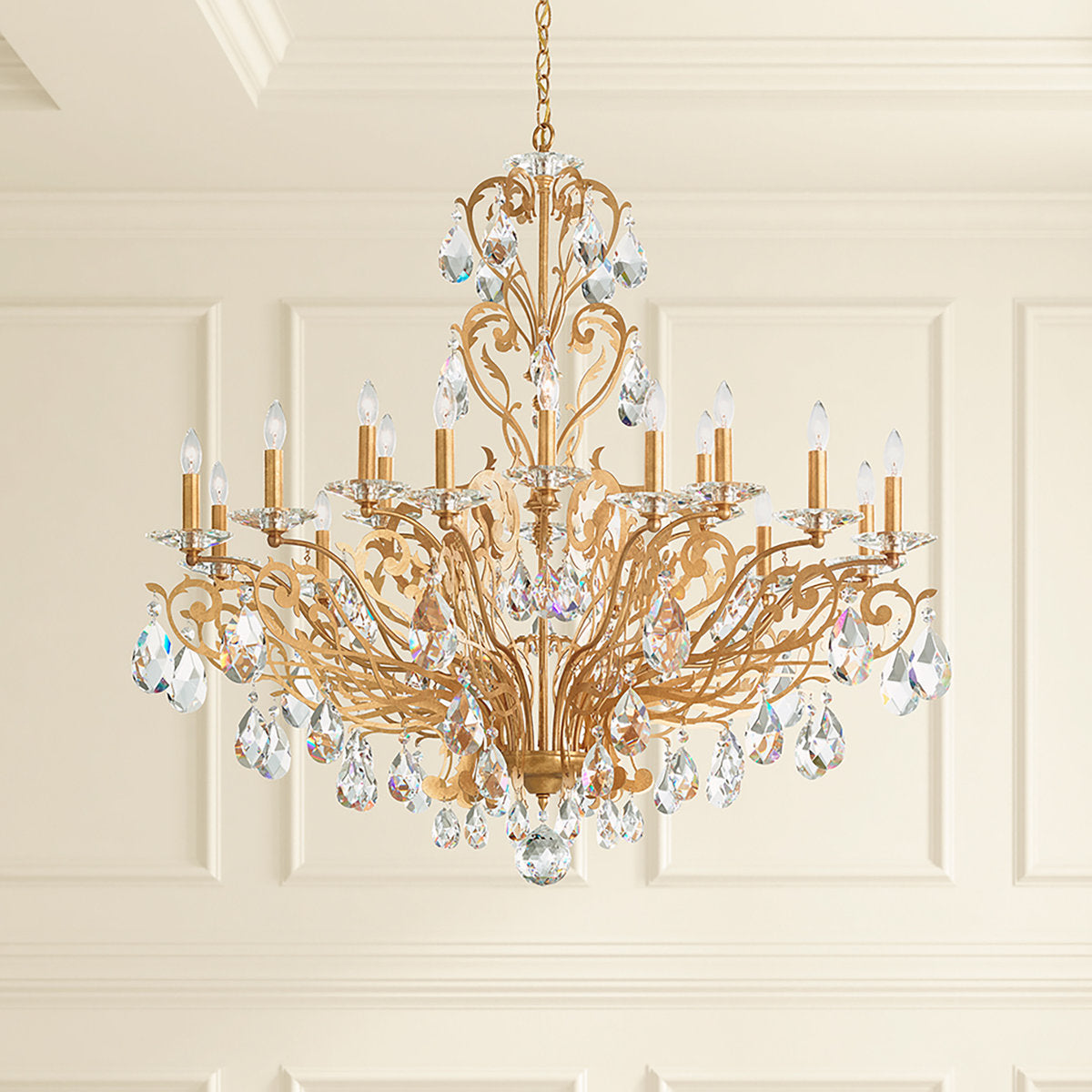 Filigrae 18 Light 39in x 38in Chandelier in Antique Silver with Clear Heritage Handcut Crystals