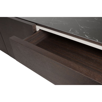 Fletcher Media Cabinet in Smoked Oak and Black Marble Ceramic