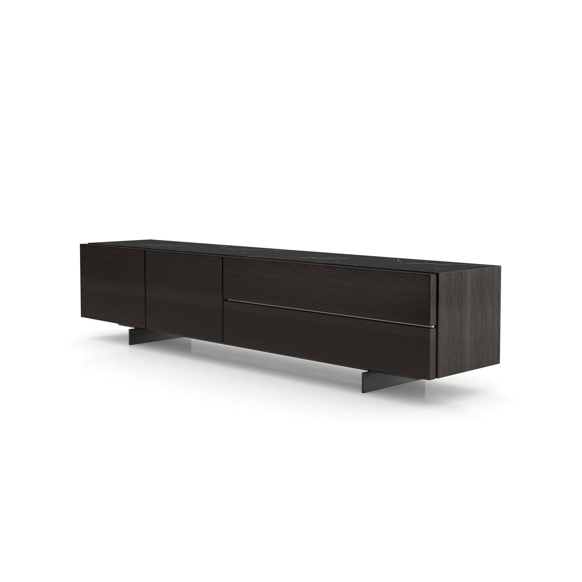Fletcher Media Cabinet in Smoked Oak and Black Marble Ceramic