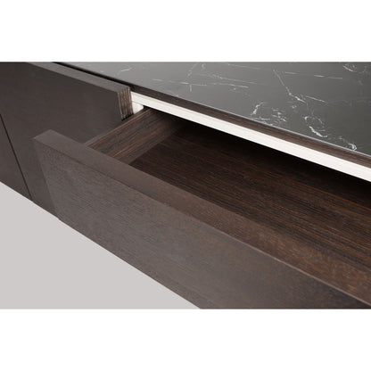 Fletcher Media Cabinet in Smoked Oak and Black Marble Ceramic