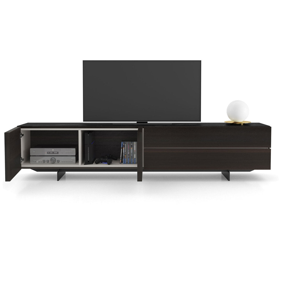 Fletcher Media Cabinet in Smoked Oak and Black Marble Ceramic