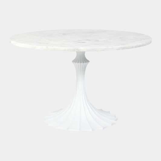 Flute Table 60" White Marble Top W/34" Gold Leaf Base
