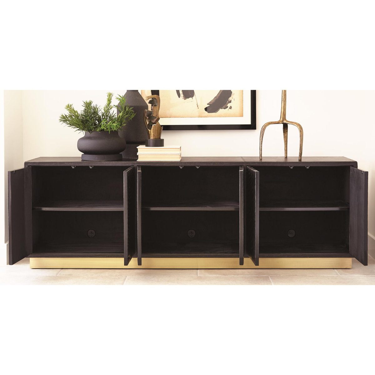 Forest Long Cabinet-Charcoal Leather