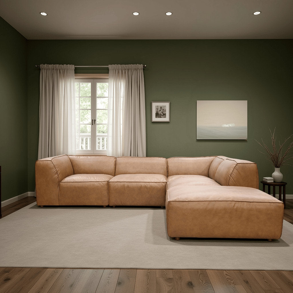 Form Astra 5 - Genuine Leather Modular Sectional with Ottoman