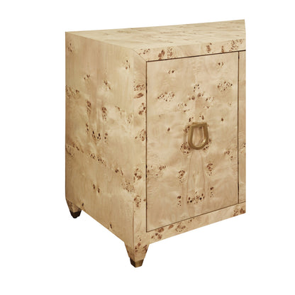 Four Door Buffet With Satin Brass Horsebit Inspired Hardware And Foot Caps In Burl Wood