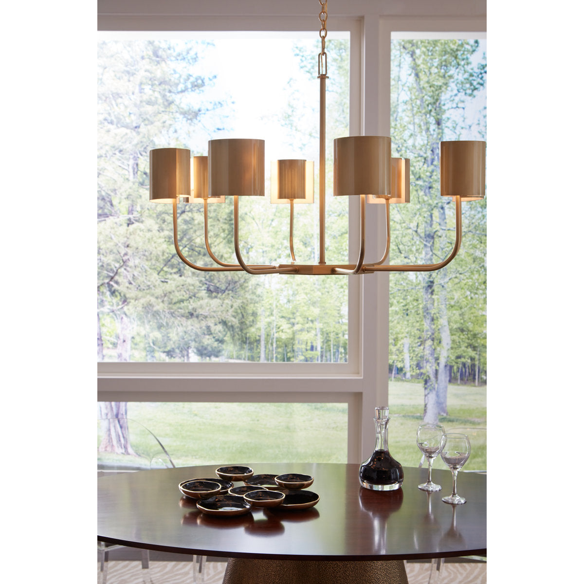 Frederick Cooper 8 - Light Shaded Wagon Wheel Chandelier