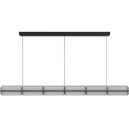 Fremont 78"W Linear Led Pendant In Black/Clear Ribbed Glass