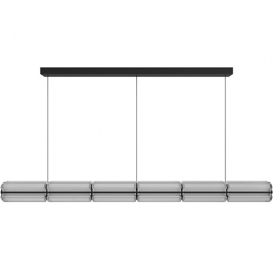Fremont 78"W Linear Led Pendant In Black/Clear Ribbed Glass