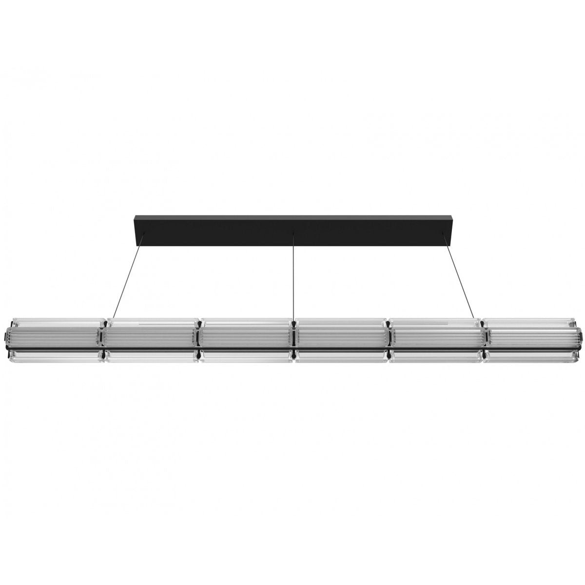 Fremont 78"W Linear Led Pendant In Black/Clear Ribbed Glass