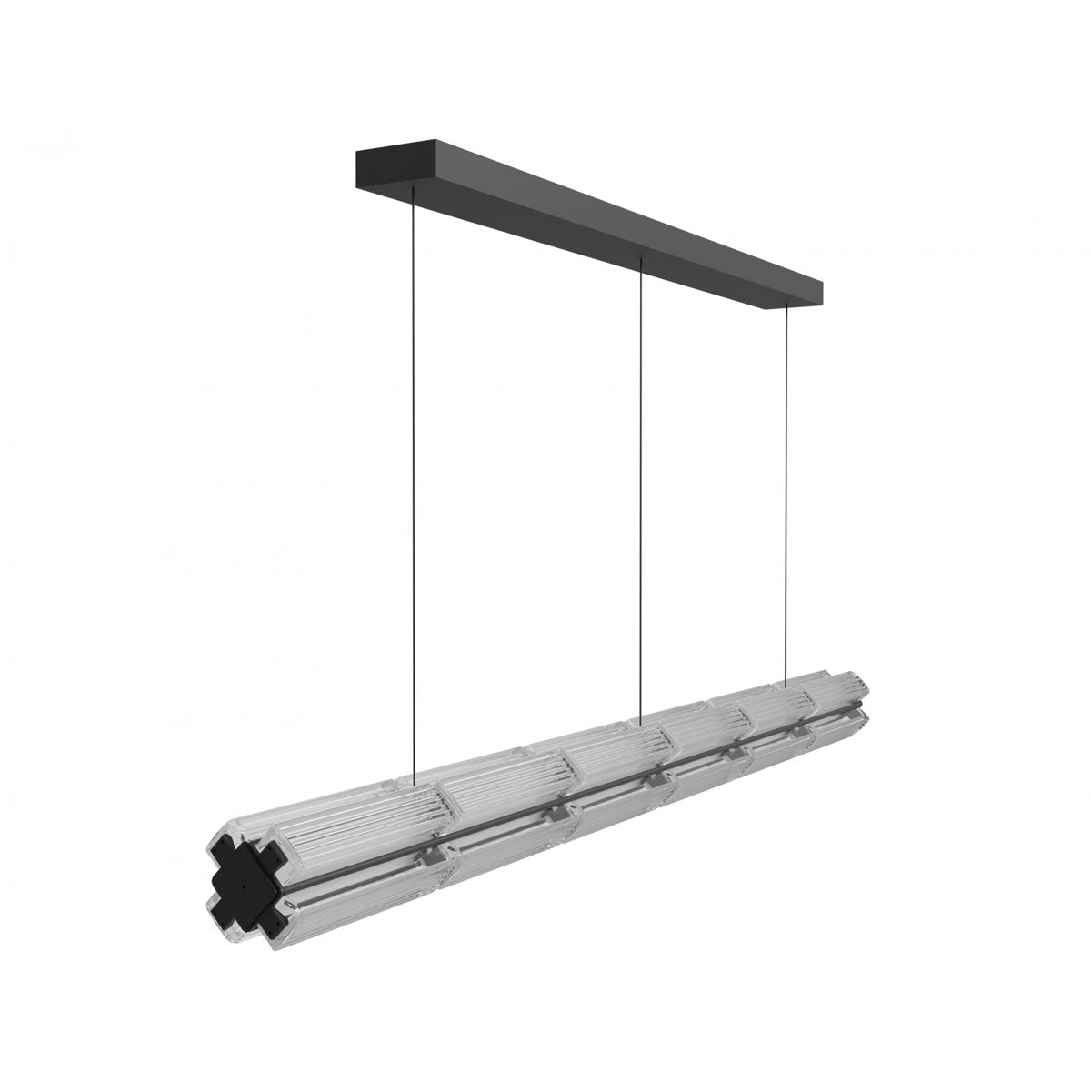 Fremont 78"W Linear Led Pendant In Black/Clear Ribbed Glass