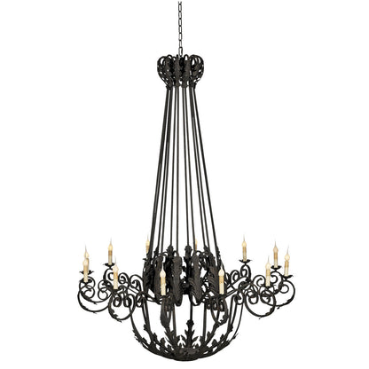 French 12-Light Candle Style Empire Chandelier with Wrought Iron Accent
