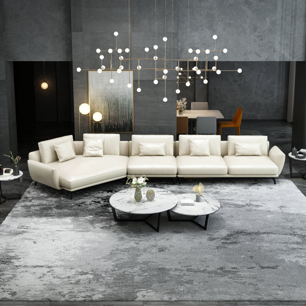 Galaxy Collection 175'' Genuine Leather Right Hand Facing Modular Sofa & Chaise