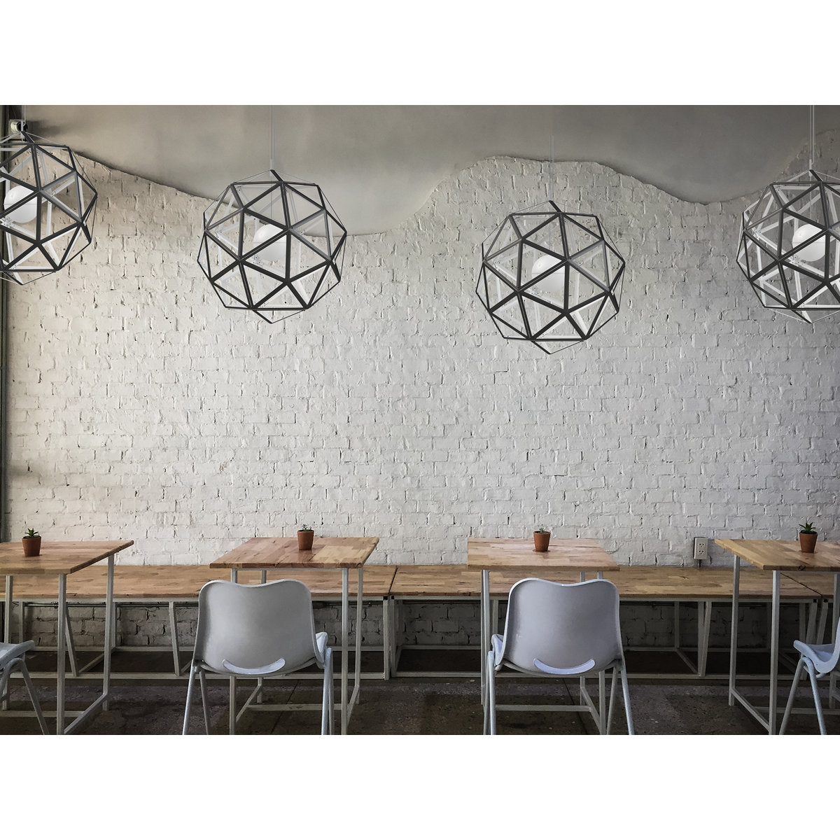 Geodome 32" Pendant - Black W/White Interior - Incandescent Socket