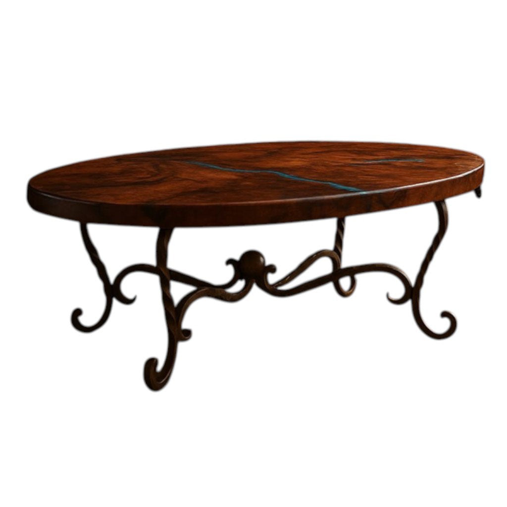 Hand-hammered Copper Coffee Table: Oxidized Finish, Wrought Iron Base