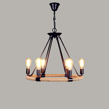 Hemp Rope Industrial Large Circle Chandelier