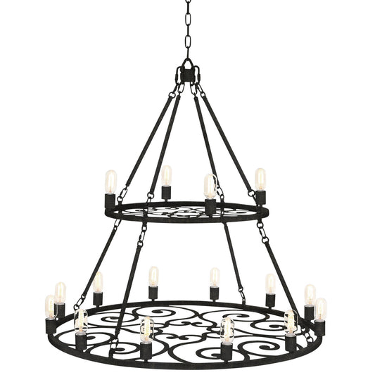 Heritage 16 - Light Candle Style Wagon Wheel Chandelier