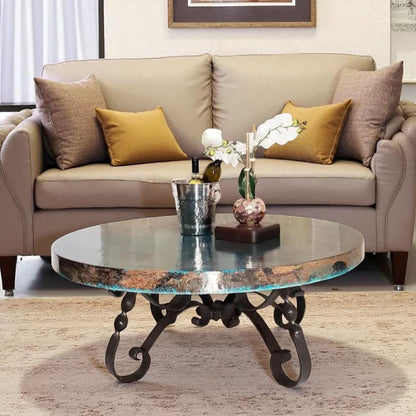 High End Coffee Table Snazzy Scroll Round Hammer Copper Top -1212 Aaa
