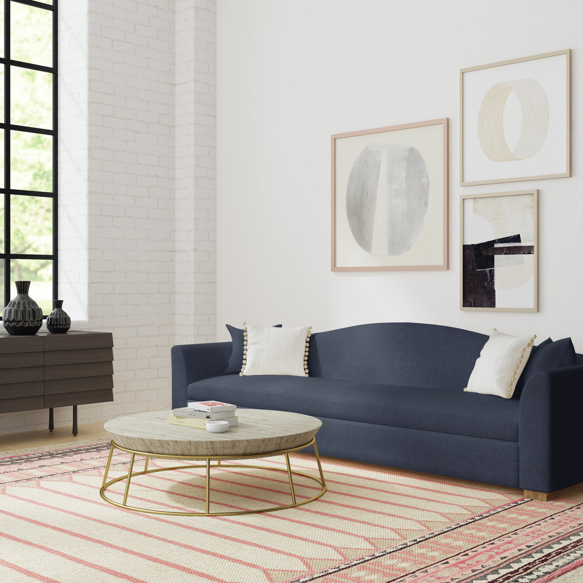Horatio Camelback Taper Curved-Arm Extra Long Sofa