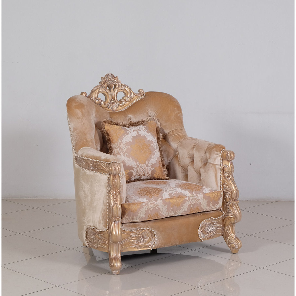 Imperial Palace Tufted Armchair Chair with Ottoman