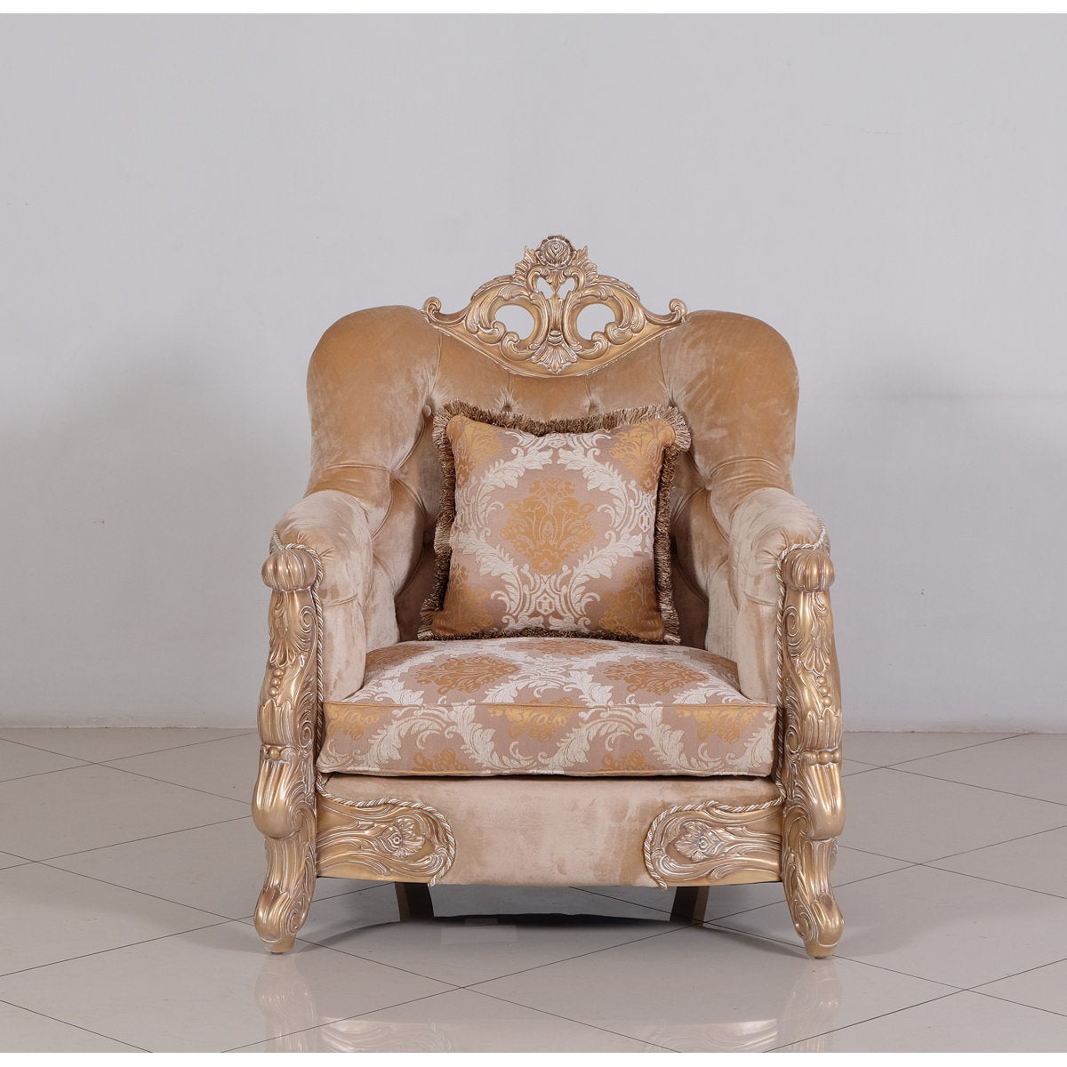 Imperial Palace Tufted Armchair Chair with Ottoman