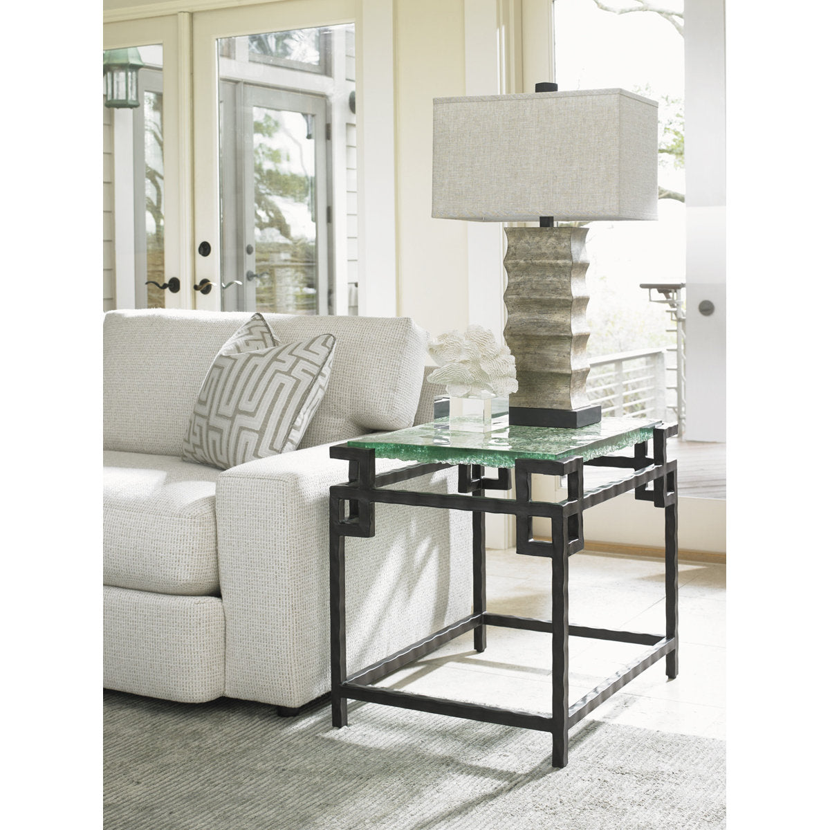 Island Fusion Hermes Reef Glass Top End Table