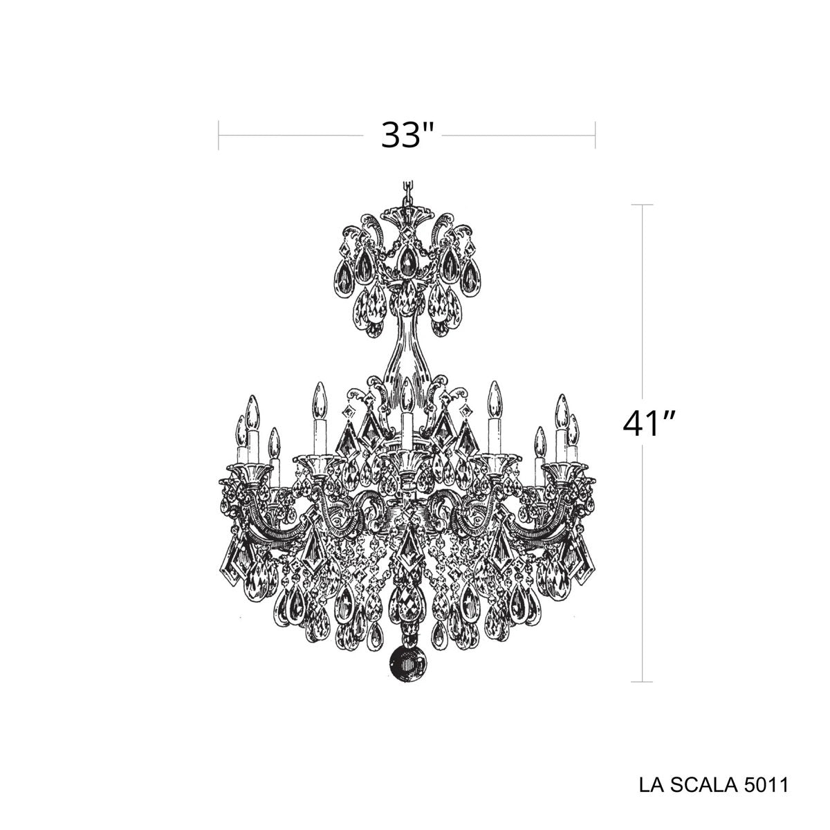 La Scala 12 Light 33in x 41in Chandelier in Matte Black with Clear Heritage Handcut Crystals