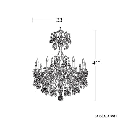 La Scala 12 Light 33in x 41in Chandelier in Matte Black with Clear Heritage Handcut Crystals
