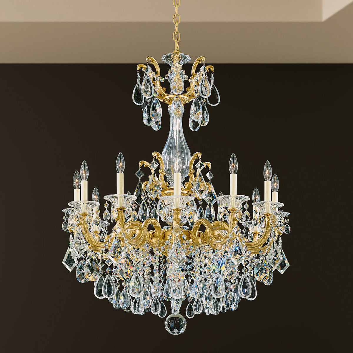 La Scala 12 Light 33in x 41in Chandelier in Matte Black with Clear Heritage Handcut Crystals