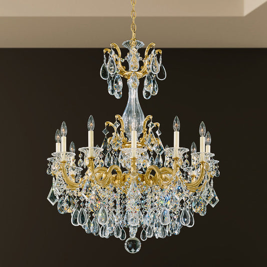 La Scala 12 Light 33in x 41in Chandelier in Matte Black with Clear Heritage Handcut Crystals