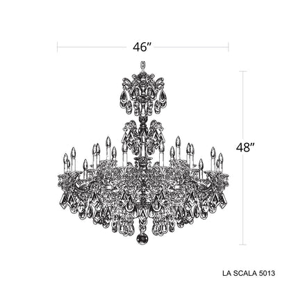 La Scala 24 Light 46in x 48in Chandelier in Antique Silver with Clear Radiance Crystals