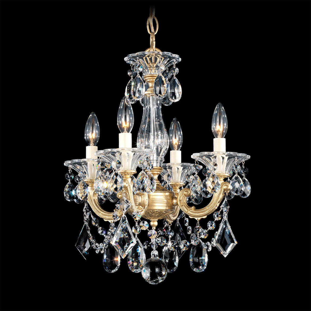 La Scala 4 Light 14.5in x 18in Pendant in French Gold with Clear Heritage Handcut Crystals