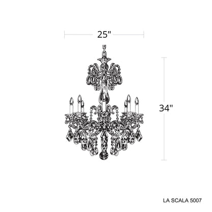 La Scala 8 Light 25in x 34in Chandelier in Florentine Bronze with Clear Radiance Crystals