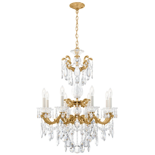 La Scala 8 Light 25in x 34in Chandelier in Florentine Bronze with Clear Radiance Crystals