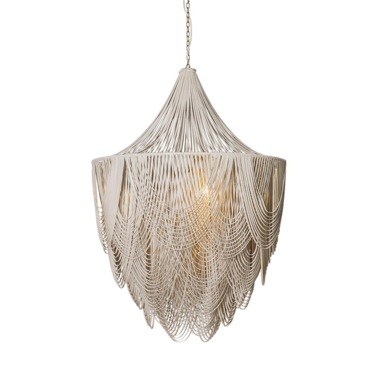 Large Leather Fringe Chandelier w/ Crown