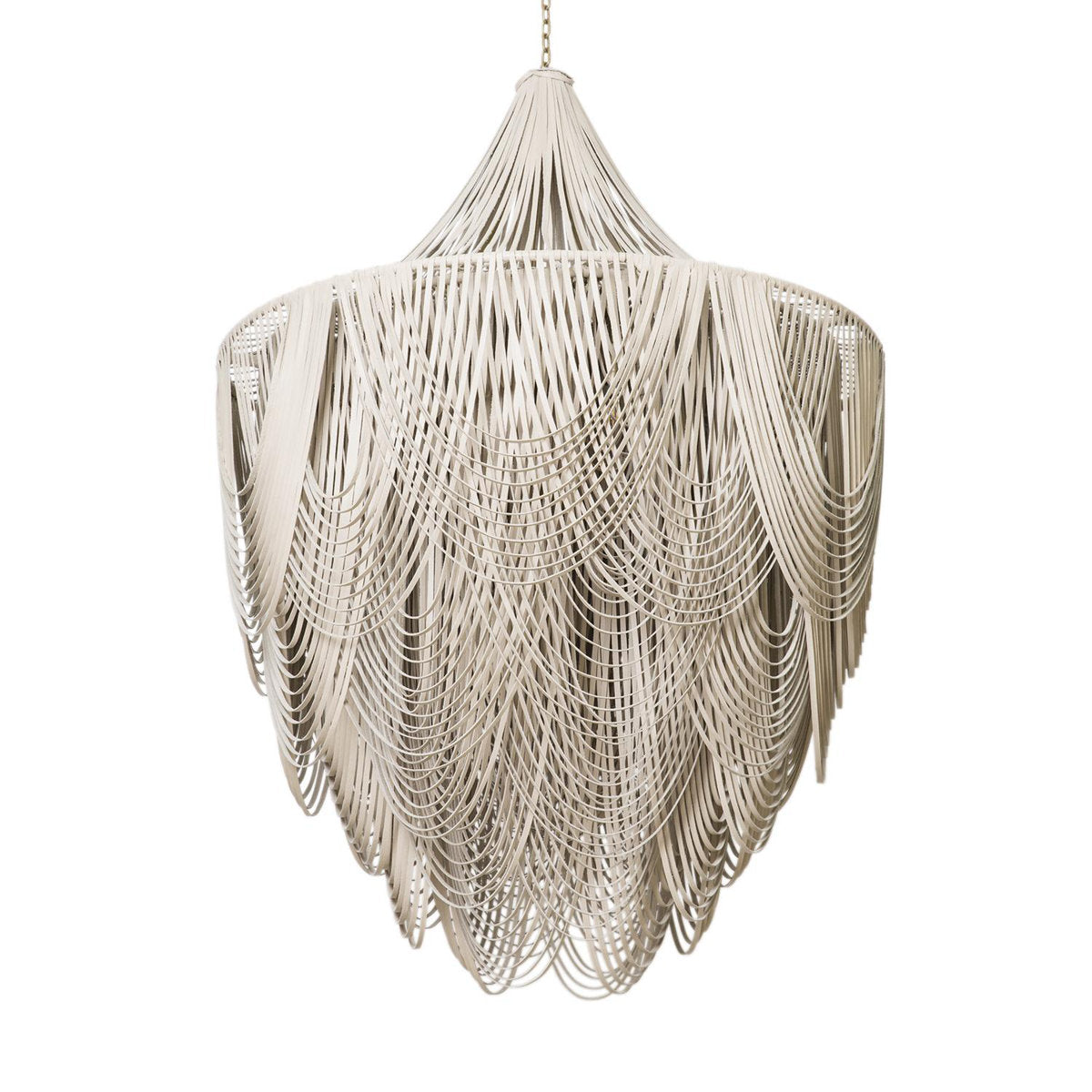 Large Leather Fringe Chandelier w/ Crown