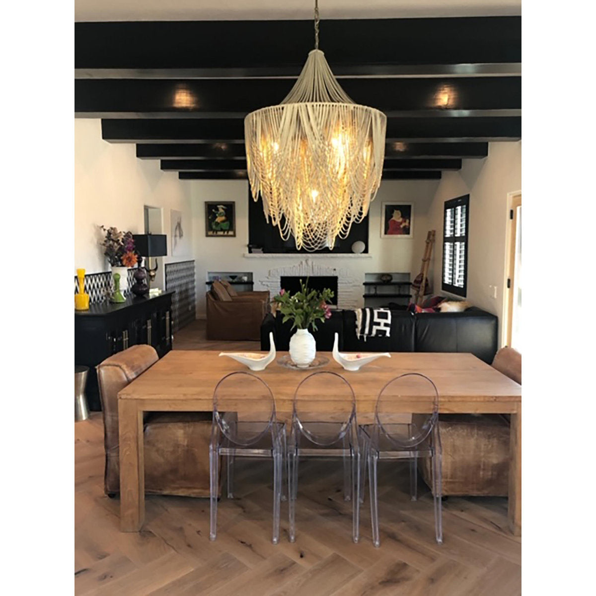 Large Leather Fringe Chandelier w/ Crown